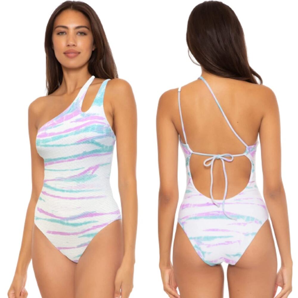 NWT Becca By Rebecca Virtue Violet Asymmetrical One Piece Swimsuit Size Small